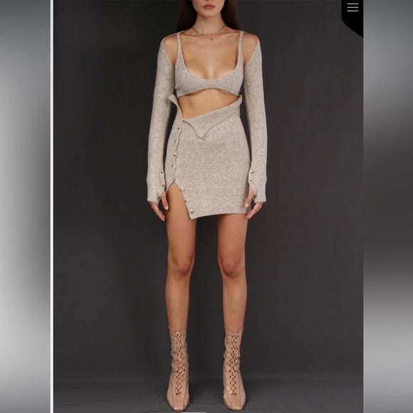 Ruve Selva sweater knit button through mini micro Skirt XS Sand - Picture 6 of 15